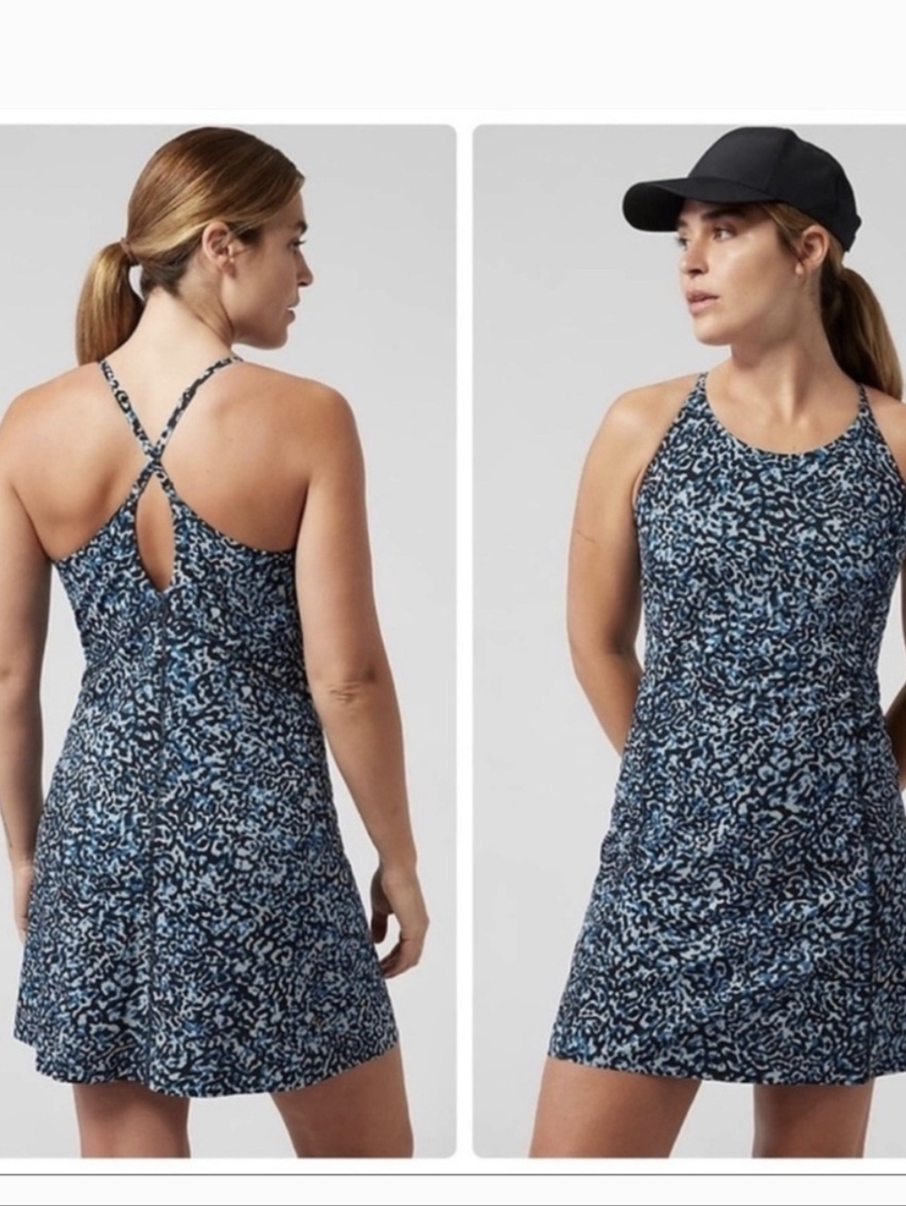 Athleta Infinity Active Dress Blue Leopard Print Size Large